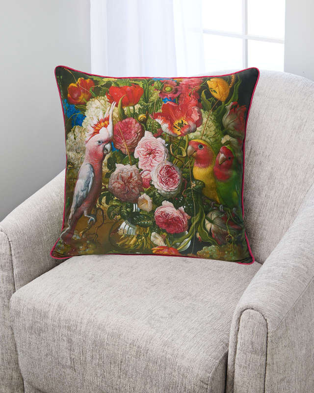 Floral With Love Birds Silk Pillow